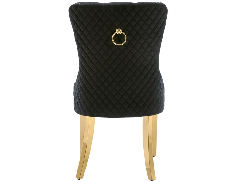  Lot de 6 chaises de salle à manger en velours noir, pieds inox doré et dossier avec anneau décoratif  - Conforama E