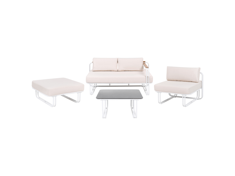  Ensemble de salon de jardin avec table et ottoman 3 places camerota  métal blanc  - Conforama A
