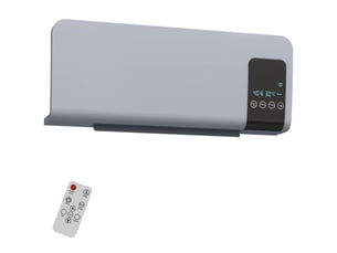 Chauffage soufflant oscillant mural avec télécommande, minuterie 12 heures et 2 modes de fonctionnement, 54,5 x 12 x 21,5 cm, gris
