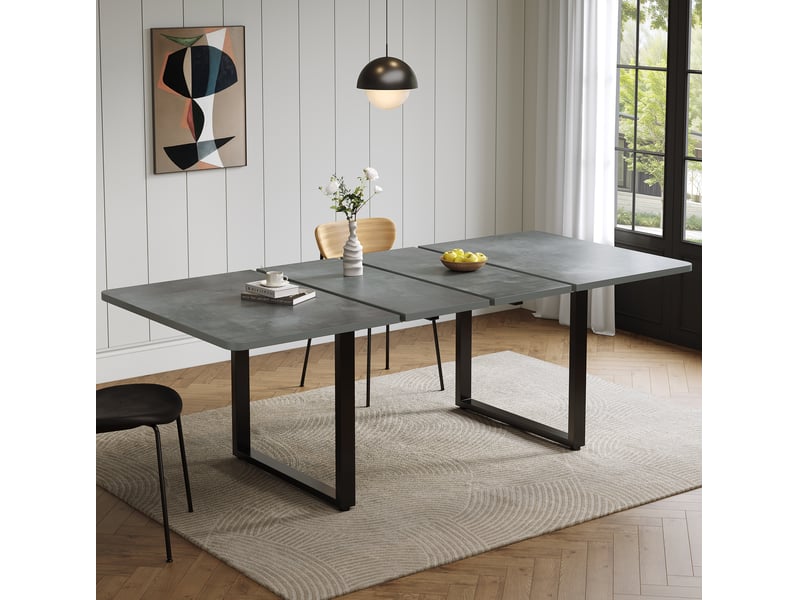  Table à manger extensible 140, 180 et 220x80 cm, 6 à 10 places en mdf gris  - Conforama B