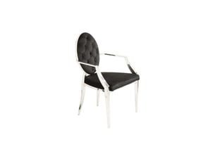Chaise baroque velena en velours noir capitonné avec accoudoirs et structure argentée
