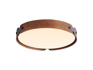 Plafonnier led  lustre minimaliste en métal aspect bois et plastique blanche 42cm