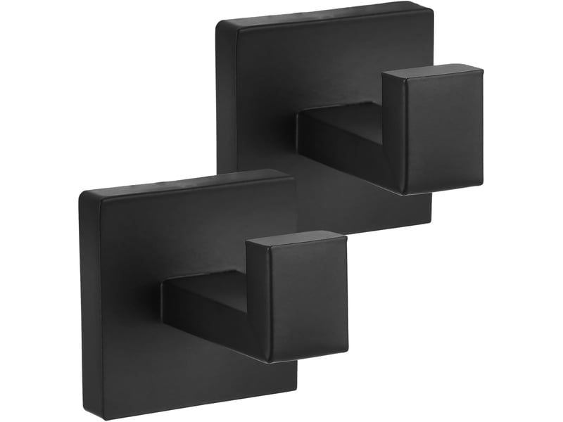 Crochet porte-serviettes de salle de bain, patère carrée en acier inoxydable, noir, lot de 2 XJD001414ZLS - Conforama A