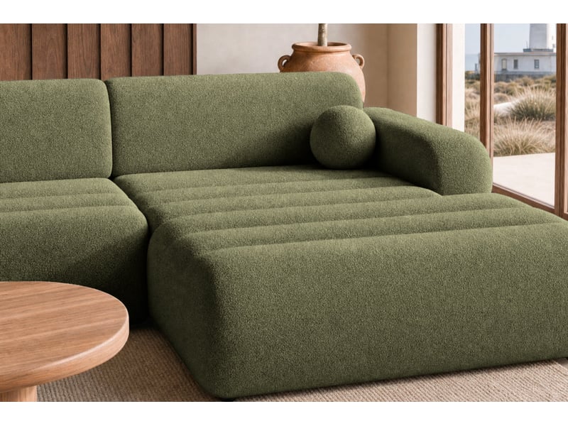  Bordilla - canapé d'angle convertible tissu chenille 4 places vert gauche  - Conforama E
