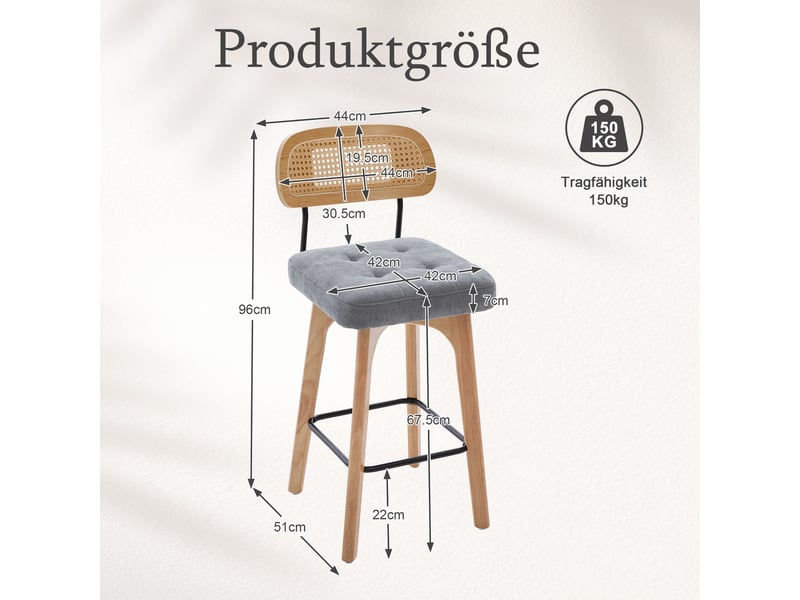  Lot de 2 tabourets de bar pivotants à 360° en chenille gris W3056P520506 - Conforama C