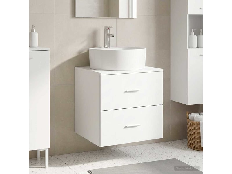 Vanité de lavabo mural, meuble de rangement blanc 49.5x44.5x65 cm shl7070 - Conforama B