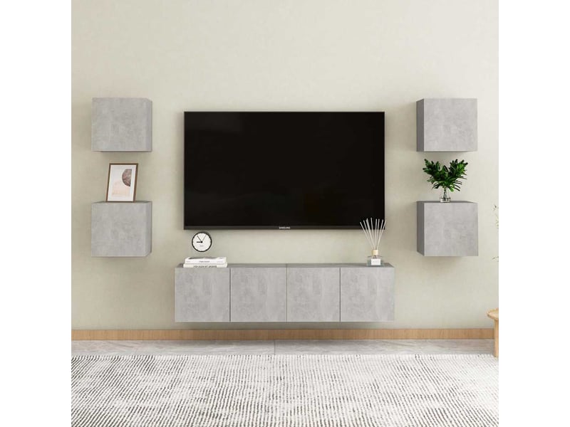  Ensemble de meubles tv 6 pcs gris béton bois d'ingénierie shl68716  - Conforama B