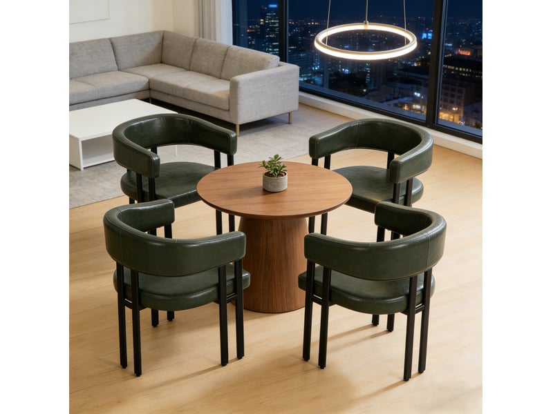  Chaise de salle à manger moderne en similicuir vert avec accoudoirs  - Conforama E