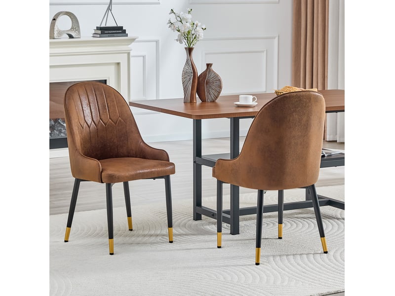 Lot de 2 chaises de salle à manger 91 cm, chaise cuisine, dossier éclair, métal, assise confortable, noir et brun  - Conforama D
