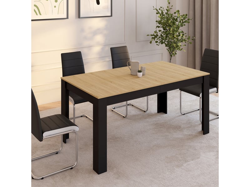 Table à manger rectangle rozy 4-8 personnes noire plateau façon hêtre 160 - 200 cm  - Conforama D