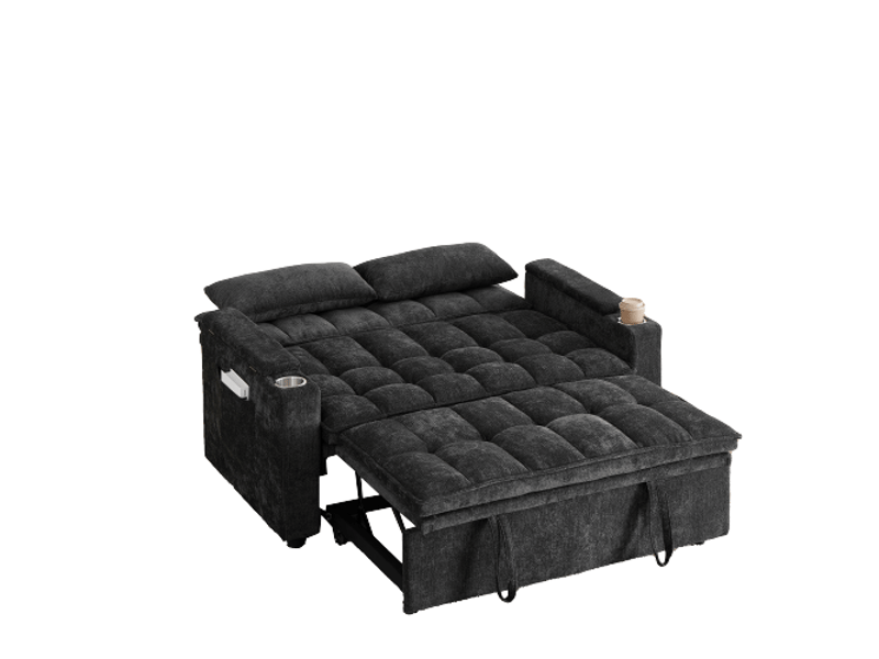  Canapé-lit 3-en-1 142 cm: couchage, coussins moelleux, 2 coussins lombaires, tablette et porte-gobelets  - Conforama A