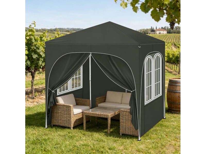 Tonnelle pliante de jardin 2 x 2 m grise avec 4 parois amovibles, protection uv 50+ et housse de rangement - Conforama B