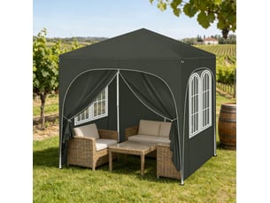 Tonnelle pliante de jardin 2 x 2 m grise avec 4 parois amovibles, protection uv 50+ et housse de rangement