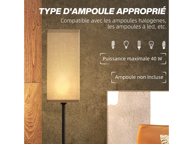  Lampadaire sur pied salon lampe salon sur pied avec abat-jour beige effet lin interrupteur à pied  noir 25 x 161,5 cm  - Conforama E