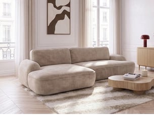 Canapé d'angle gauche convertible <strong>BOBOCHIC</strong> <strong>CELESTE</strong> 3 places Tissu beige avec coffre de rangement