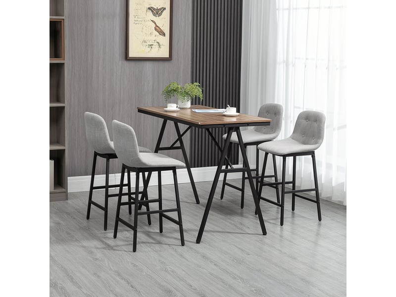  Ensemble table de bar avec tabourets table à manger debout avec 4 chaises rembourrées pieds en acier 120x60x91cm gris  - Conforama C