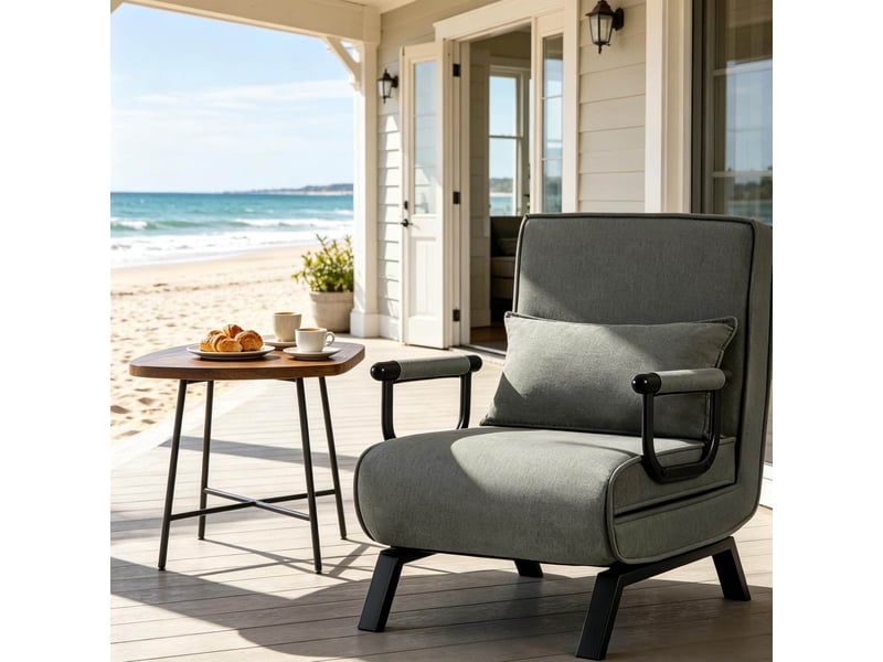  Fauteuil convertible 3 en 1 avec dossier réglable, coussin amovible et structure en métal gris  - Conforama B