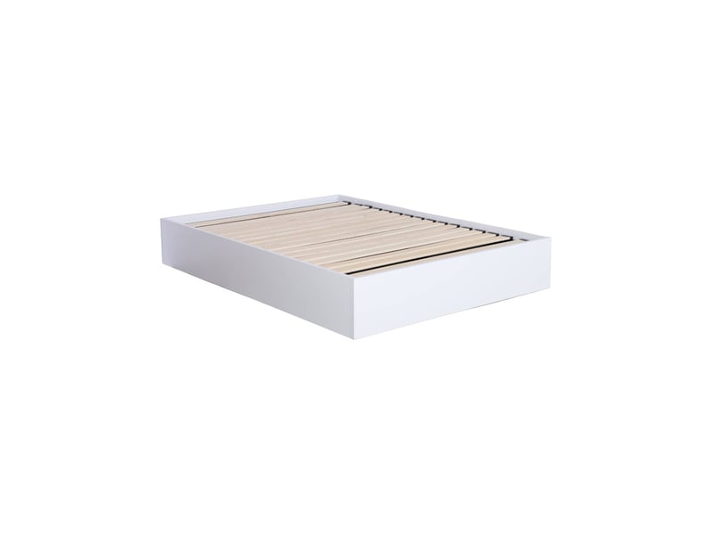  Lit coffre sommier à lattes 140x190cm décor bois blanc - lift  - Conforama C