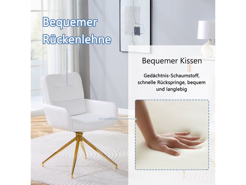  Lot de 2 chaises de salle à manger pivotantes,55x50x85 cm,similicuir et métal doré,blanc  - Conforama E