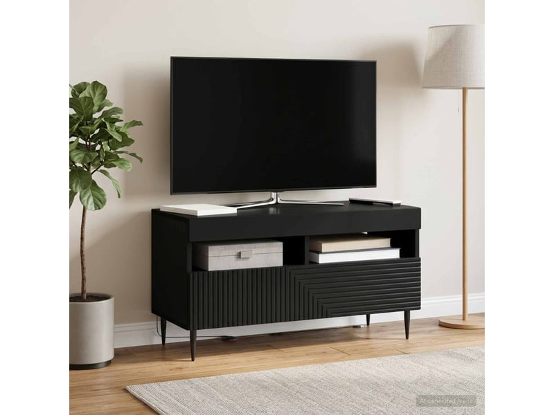 Meuble tv - banc tv - meuble de rangement led noir bois d'ingénierie - Conforama D