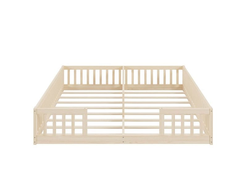  Lit à panneaux pour enfants - 90x200 cm - garde-corps - sommier à lattes - bois de pin - style minimaliste - naturel 204x187x40cm - Conforama D