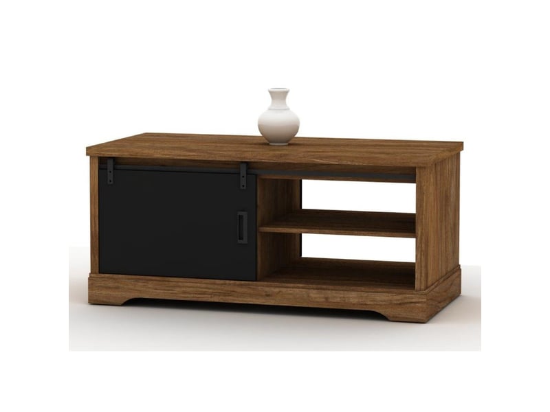  Table basse industrielle rectangle noir et bois 120cm nova  - Conforama A