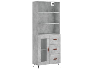 Buffet haut - bahut - meuble de rangement gris béton 69,5x34x180 cm bois d'ingénierie