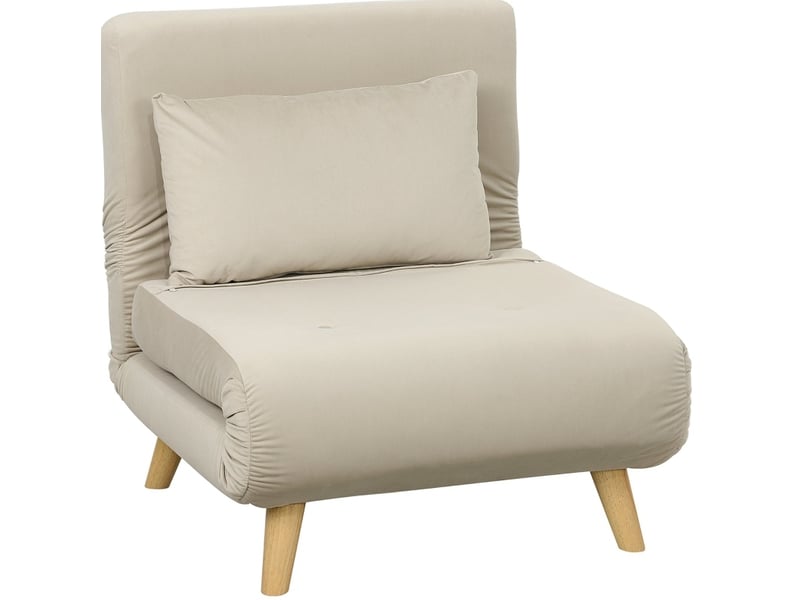 Fauteuil convertible 1 place en velours beige, dossier réglable 6 positions, couchage d'appoint 72 x 190 cm  - Conforama A