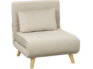 Fauteuil convertible 1 place en velours beige, dossier réglable 6 positions, couchage d'appoint 72 x 190 cm