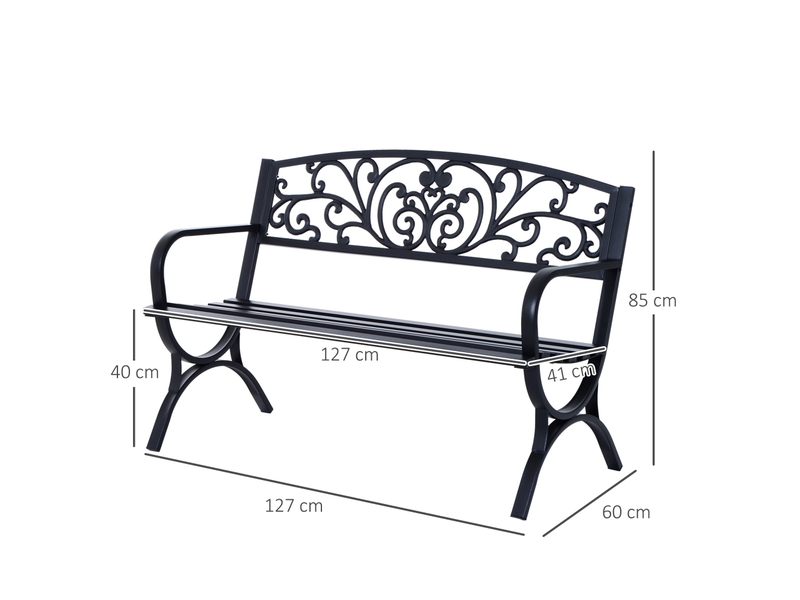  Banc de jardin terrasse en acier fonte noir 3 places 127 x 60 x 85 cm charge max 240 kg  - Conforama E