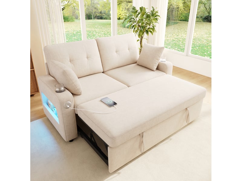  Canapé convertible 2 places avec couchage, usb-c et rangement homvra  - Conforama C