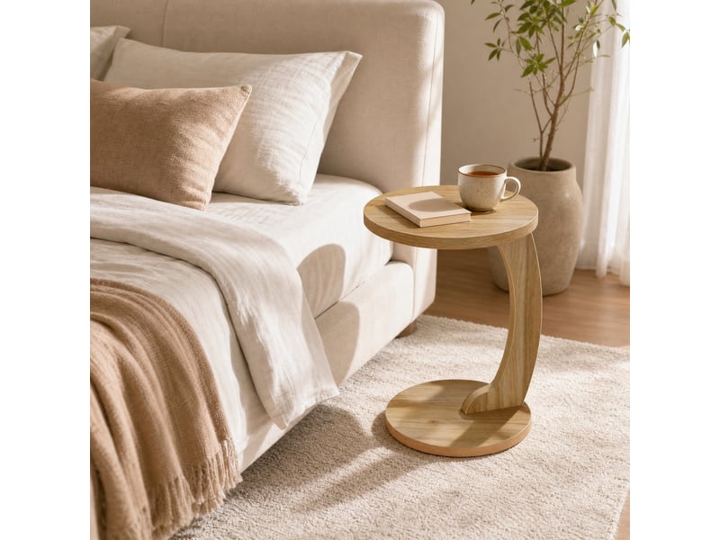 Table d'appoint ronde en c, diamètre 38 cm, en mdf finition chêne clair - Conforama D