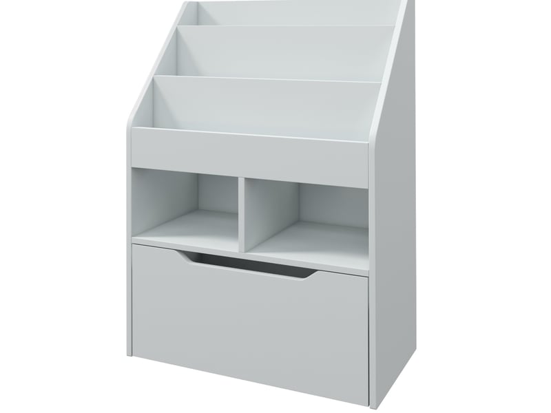 Bibliothèque enfant 60 x 29,9 x 90 cm gris en mdf, 3 niveaux, tiroir à roulettes pour chambre - Conforama A