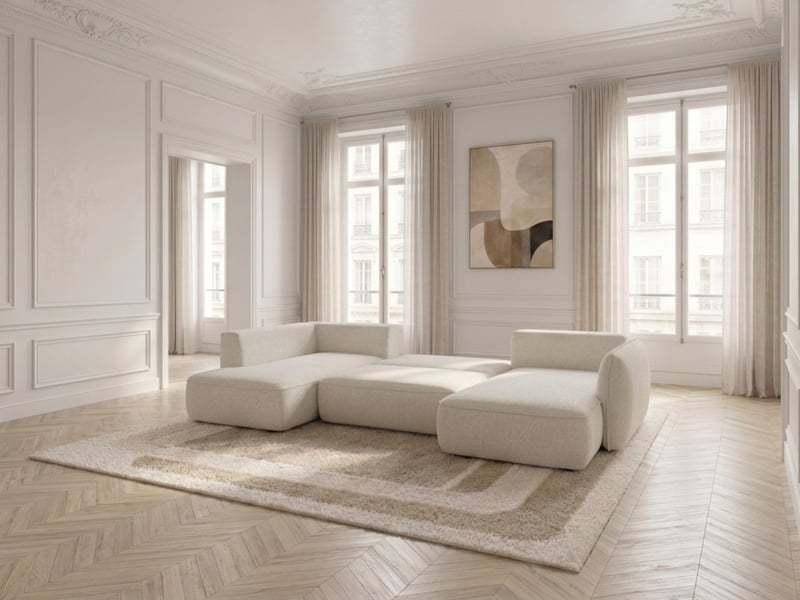  Bobochic canapé d'angle panoramique convertible esmee tissu chenille blanc  angle droit ESMEE - Conforama D