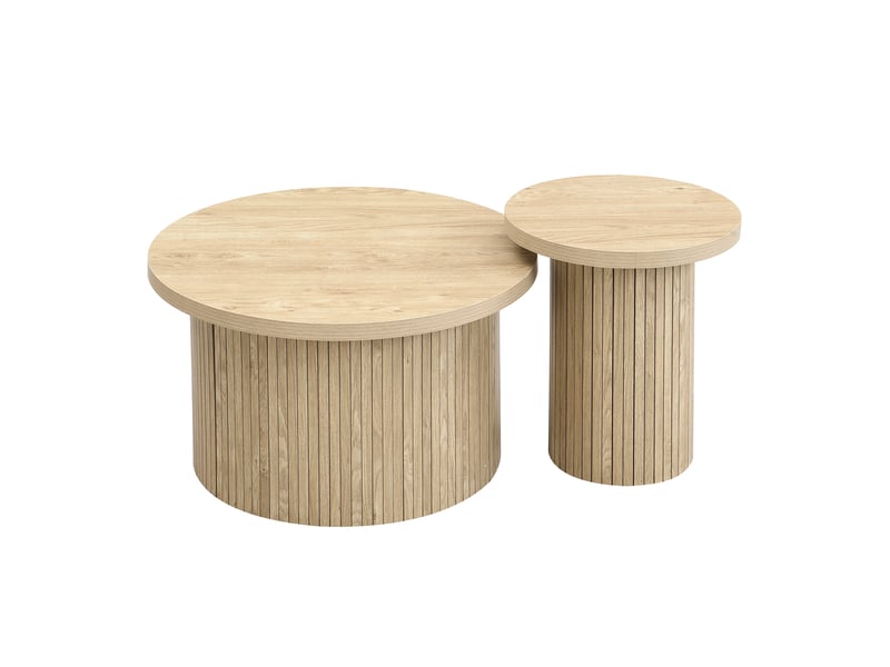  Table basse, table ronde double, table d'appoint avec plateaux en bois naturel. Table de salon multifonctionnelle  - Conforama E
