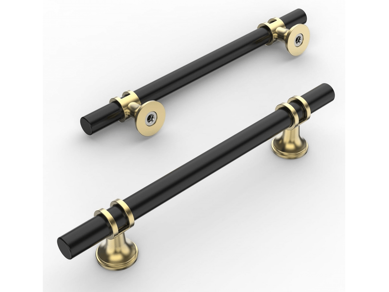  10 tirants noirs et dorés de 128 mm pour armoires de cuisine, en alliage d'aluminium, avec vis, pour armoires et placards, uk0002  - Conforama B