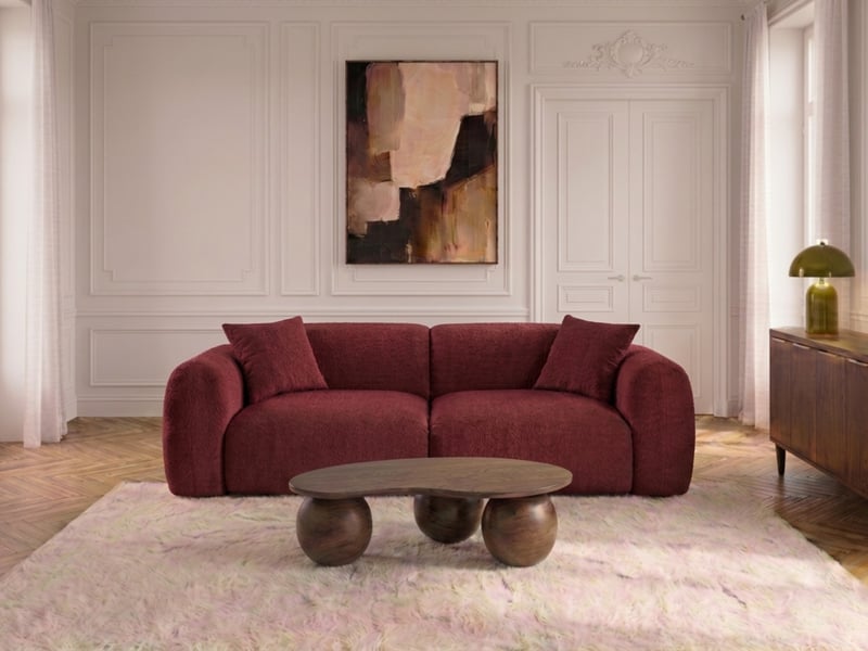  Bobochic canapé droit fixe 3 places siena tissu chenille rouge SIENA - Conforama B