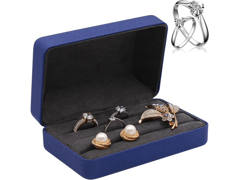  Boîte de rangement pour bagues à bijoux, boîte de présentation de bijoux bleue, boîte de présentation de bagues en cuir pu  - Conforama A