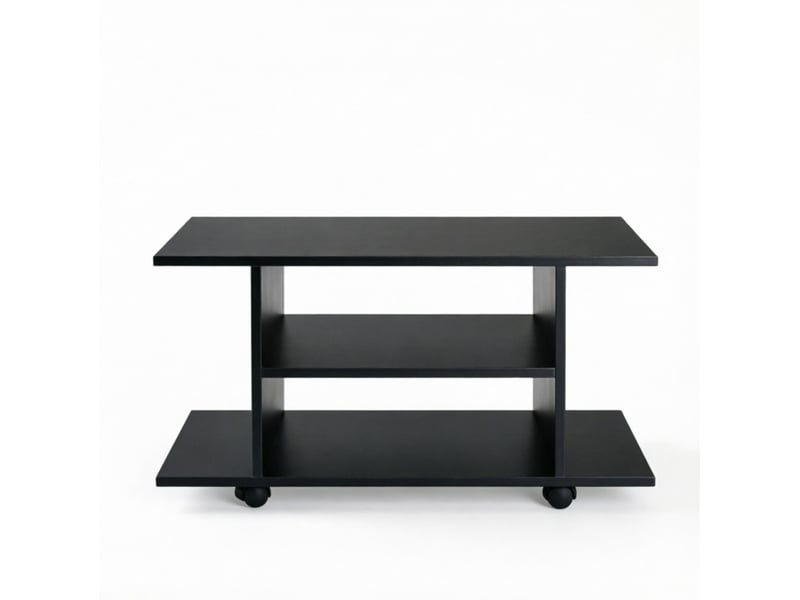 Meuble tv mobile noir 80 x 40 x 40 cm avec étagères ouvertes et roulettes  - Conforama A