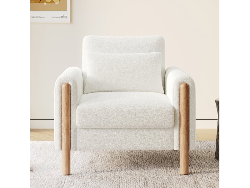  Fauteuil tcqpz moderne avec accoudoirs 87 x 83 x 88,5 cm 1 place tissu bouclette blanc  - Conforama D