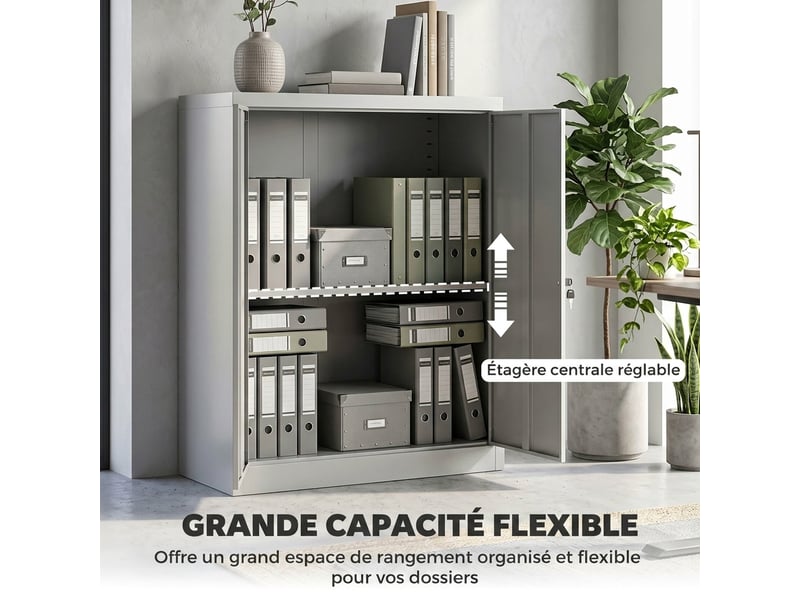  Armoire de bureau avec serrure et étagère réglable en acier gris 80 x 40 x 92,5 cm  - Conforama E