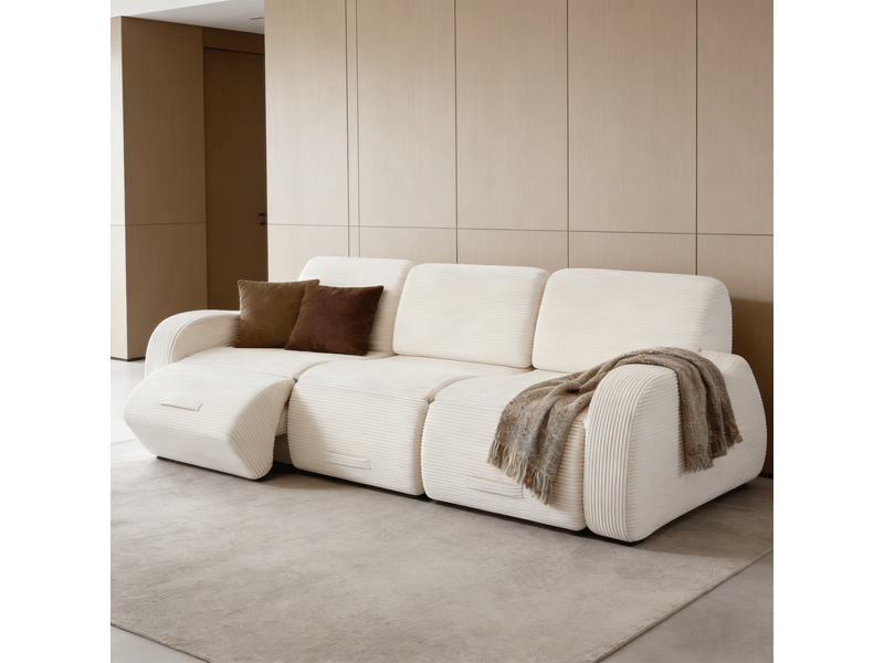  Canapé modulable 3 places 247x115x76 cm - canapé d’angle convertible - sofa cloud sans montage - fonction lit - velours côtelé - beige CozyNest - Conforama B