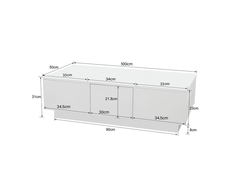  Table basse haute brillance avec rangement push-pull et tiroirs double-face, design moderne  - Conforama C