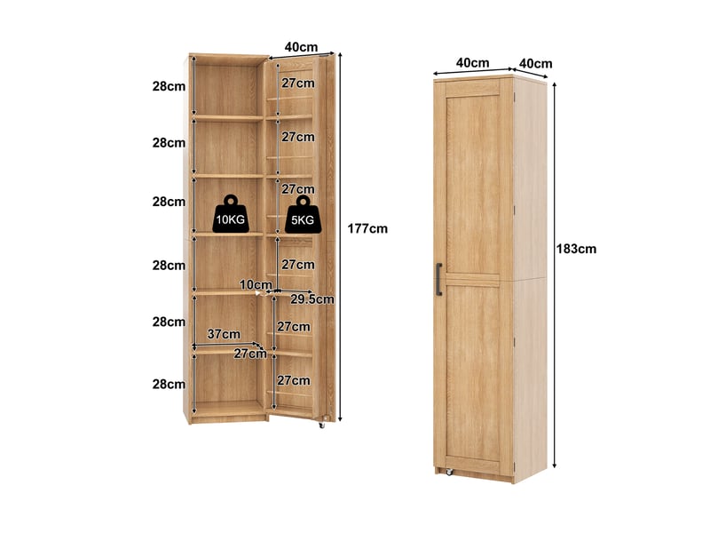  Colonne de rangement 40x40x183 cm avec étagères réglables, rangements de porte et meuble cuisine salle de bain mdf naturel OMNIGLINT TRADING LTD - Conforama C