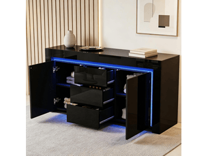 Buffet 2 porte(s) 3 tiroir(s) <strong>WISHDOR</strong> <strong></strong> - 140 cm coloris noir