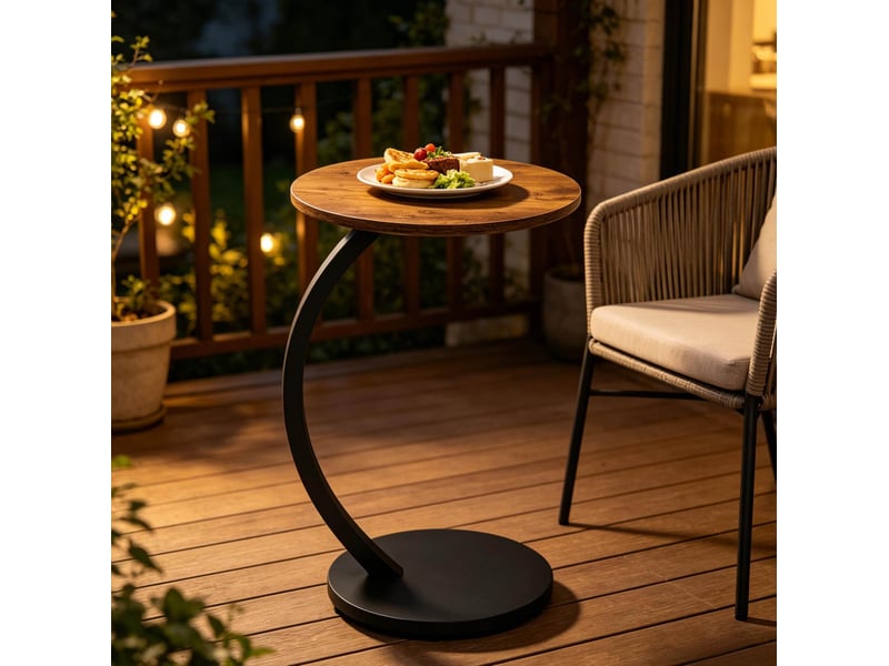  Table d’appoint ronde en c – mdf et métal – noir et vintage – ø 40 x h 65 cm  - Conforama B