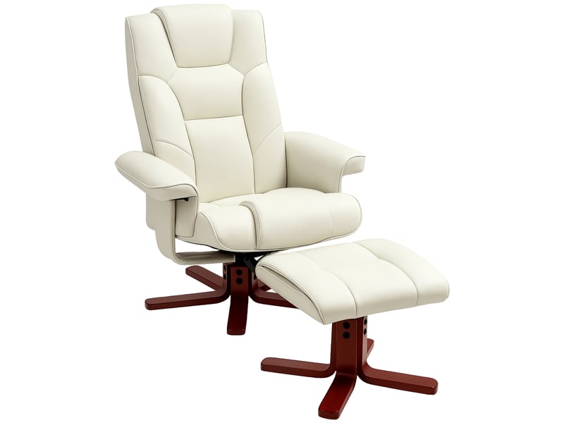 Fauteuil inclinable avec repose-pieds, aspect cuir, dossier inclinable, jusqu'à 150 kg, blanc crème - Conforama A