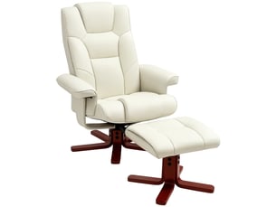 Fauteuil inclinable avec repose-pieds, aspect cuir, dossier inclinable, jusqu'à 150 kg, blanc crème