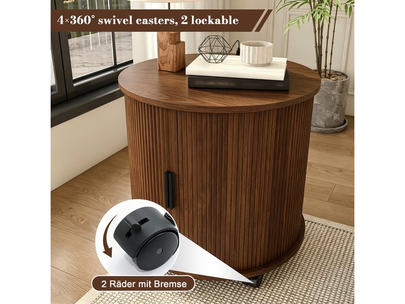  Table de chevet avec porte coulissante, prise et 2 ports usb sur roulettes pour chambre en mdf noyer  - Conforama D