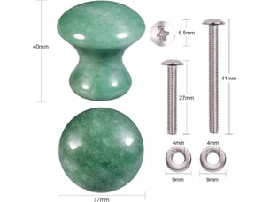Pack de 2 poignées en cristal en forme de champignon en aventurine verte, tirettes décoratives pour cuisine et meubles